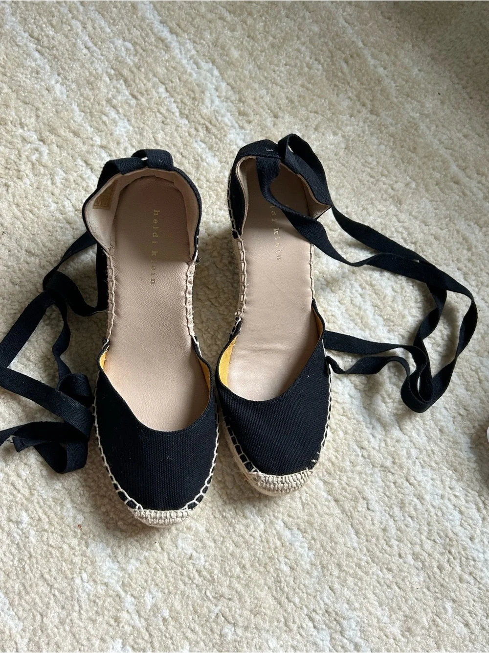 Heidi Klein Black Canvas Lace Up Espadrille Wedge Shoes EU 38 Made in Spain